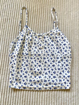 Shein Blumen Top Trägertop Shirt Weiss Blau Oberteil Gr. XS
