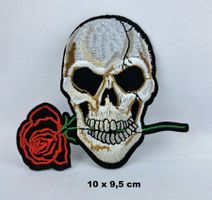 TOTENKOPF mit ROSE - Aufnäher - Aufbügler - 10x9,5cm