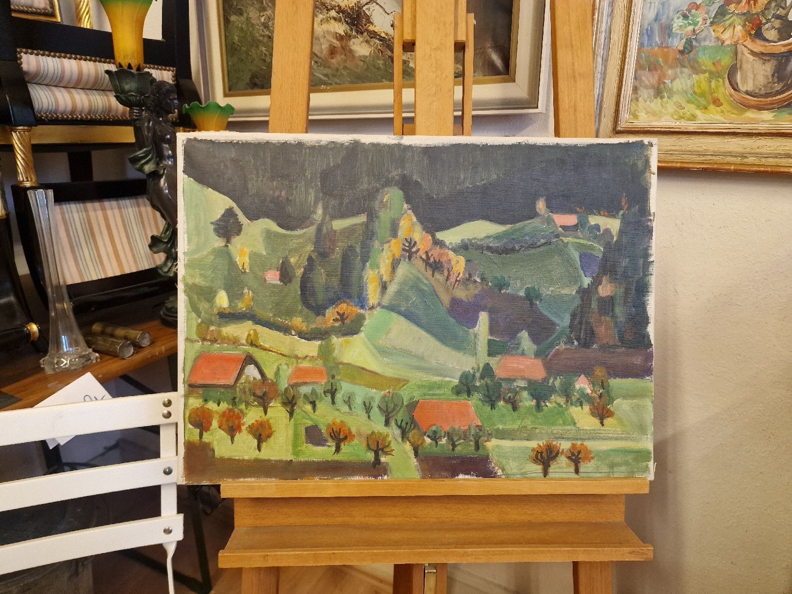Dipinti: Ölgemälde Landschaft mit Häusern unsigniert – Usato da BERN venduto da Intarsia 1