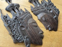 Paire de Masques muraux Thaïlande en bois exotique!