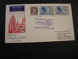 ERÖFFNUNGSFLUG 31.3.1958 ERFURT DRESDEN, FLUGPOST CANADA