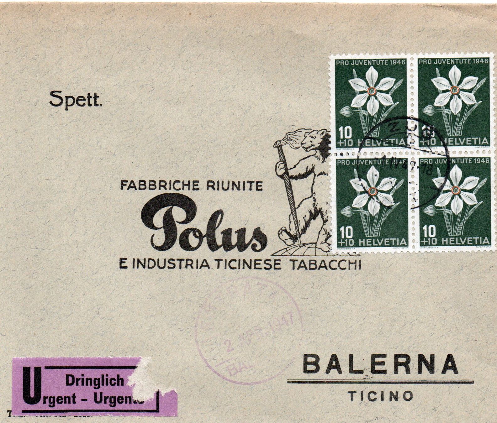Tutti i francobolli: POLUS Industria Tabacchi - Balerna – Usato da Melano venduto da pisonsdro