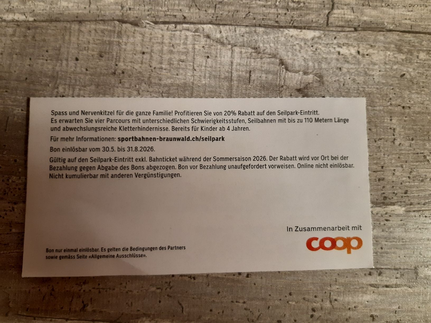 Buoni: 20% eintritt seilpark braunwald – Nuovo (secondo la descrizione) da Toffen venduto da Gwunderegge77 1