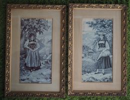 Appenzellerin + Bernerin, 2 Stickerei-Bilder, Seide?, Deko