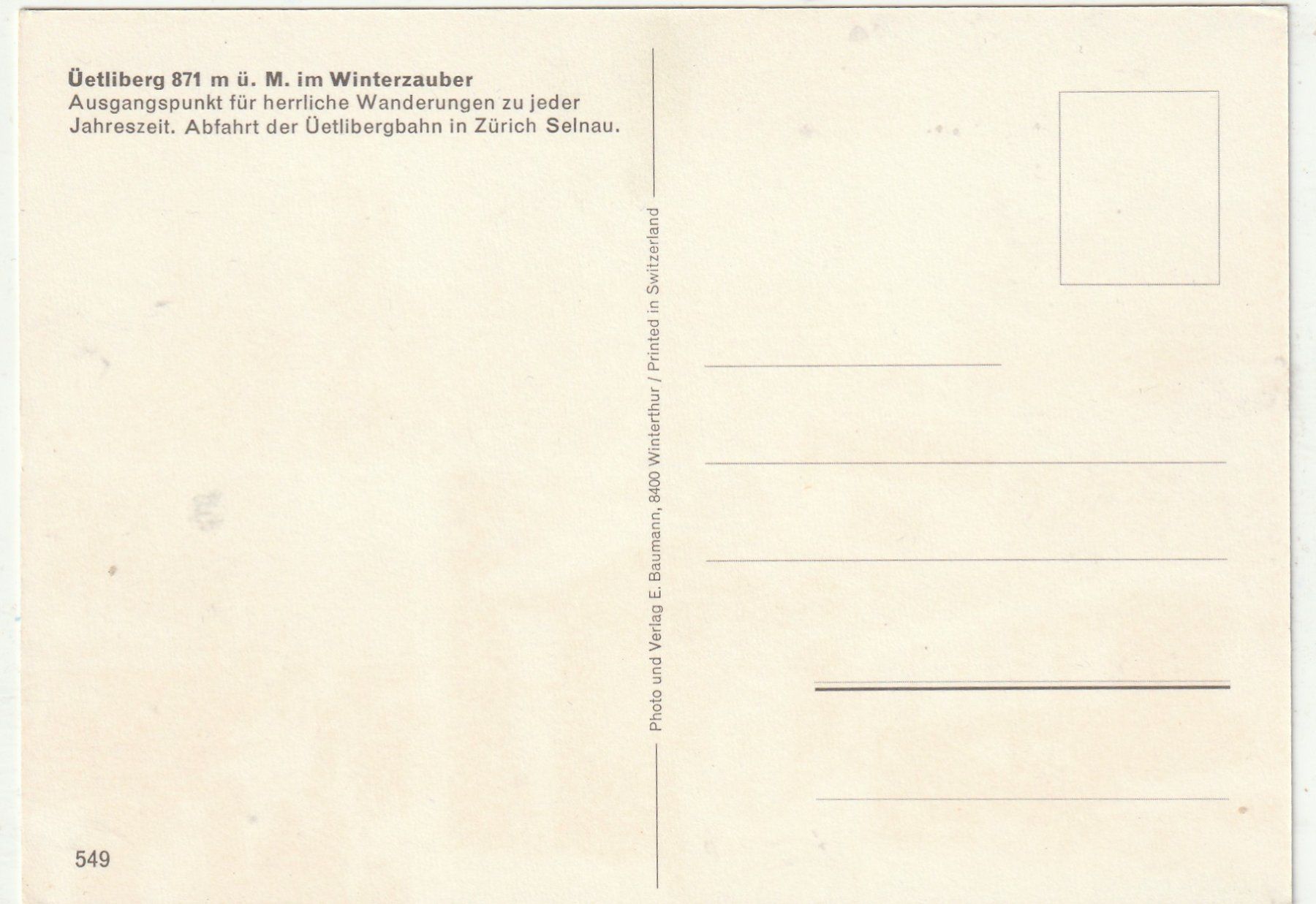 Cartes postales: Uetliberg Winter MBK – D'occasion à Lumbrein par made02 1