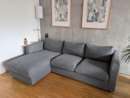 3er Vimle Sofa mit Récamiere & Stauraum, mittelgrau