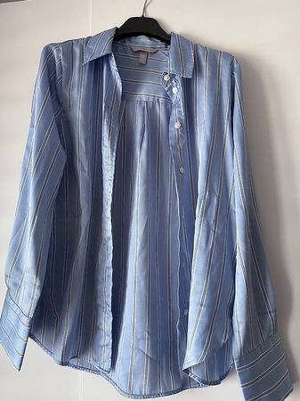 H&M Satinbluse hellblau gestreift XS