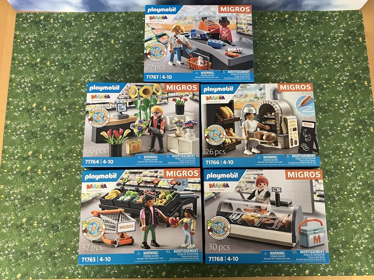Playmobil Giocattoli: Playmobil Migros Mania 5 Sets – Nuovo e nell'imballaggio originale da Läufelfingen venduto da Rubine