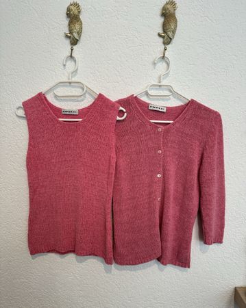 76% Seide: Set von Public (Top + Cardigan) rosa Gr. 36 / S