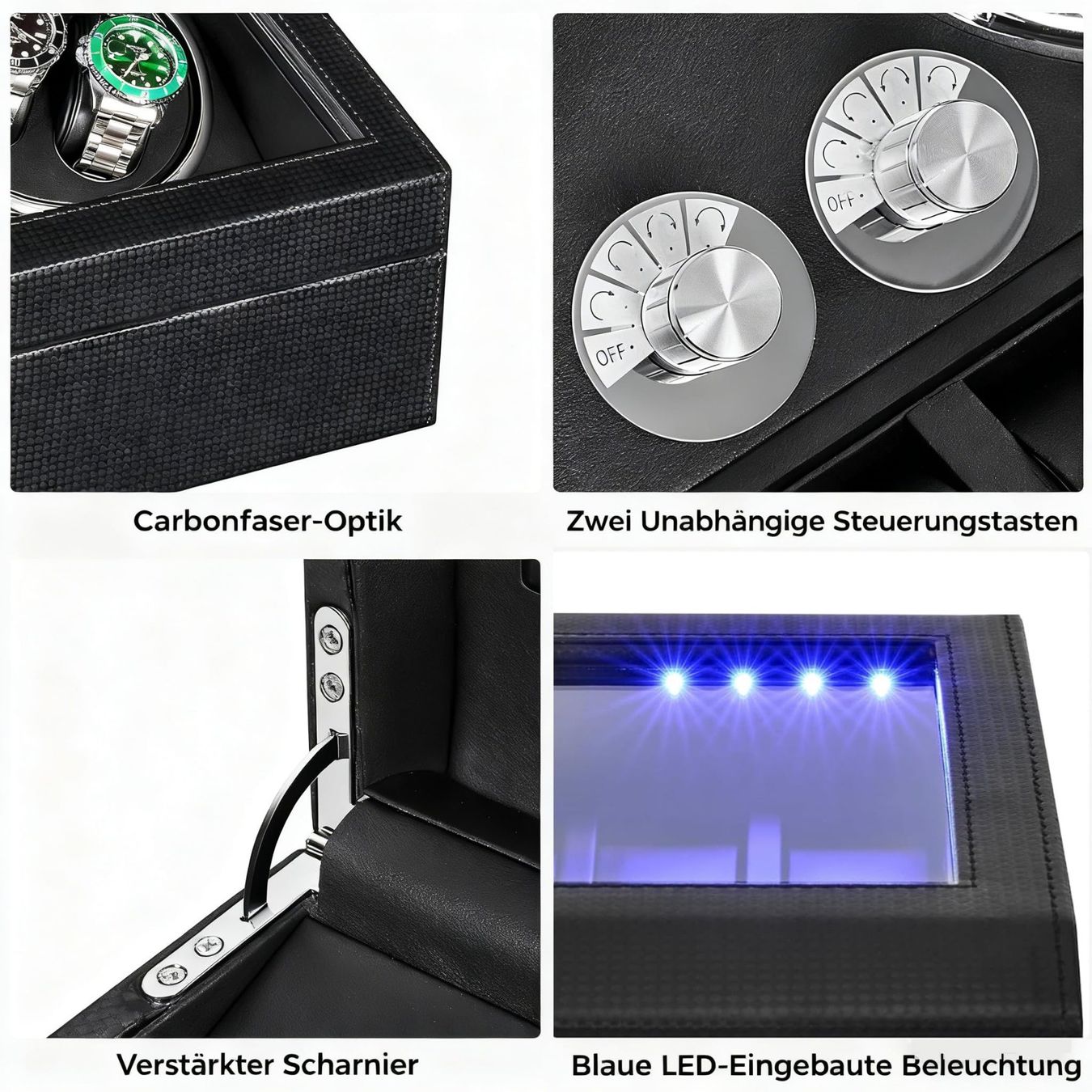 Cofanetto carica e porta orologi: Uhrenbeweger Uhrendreher Uhrenbox 4+6 Fächer 4 Programme – Nuovo e nell'imballaggio originale da Herisau venduto da Zevora 4