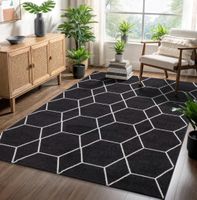 Trellis Geometrischer Kurzflor-Teppich, Black, 140x200cm
