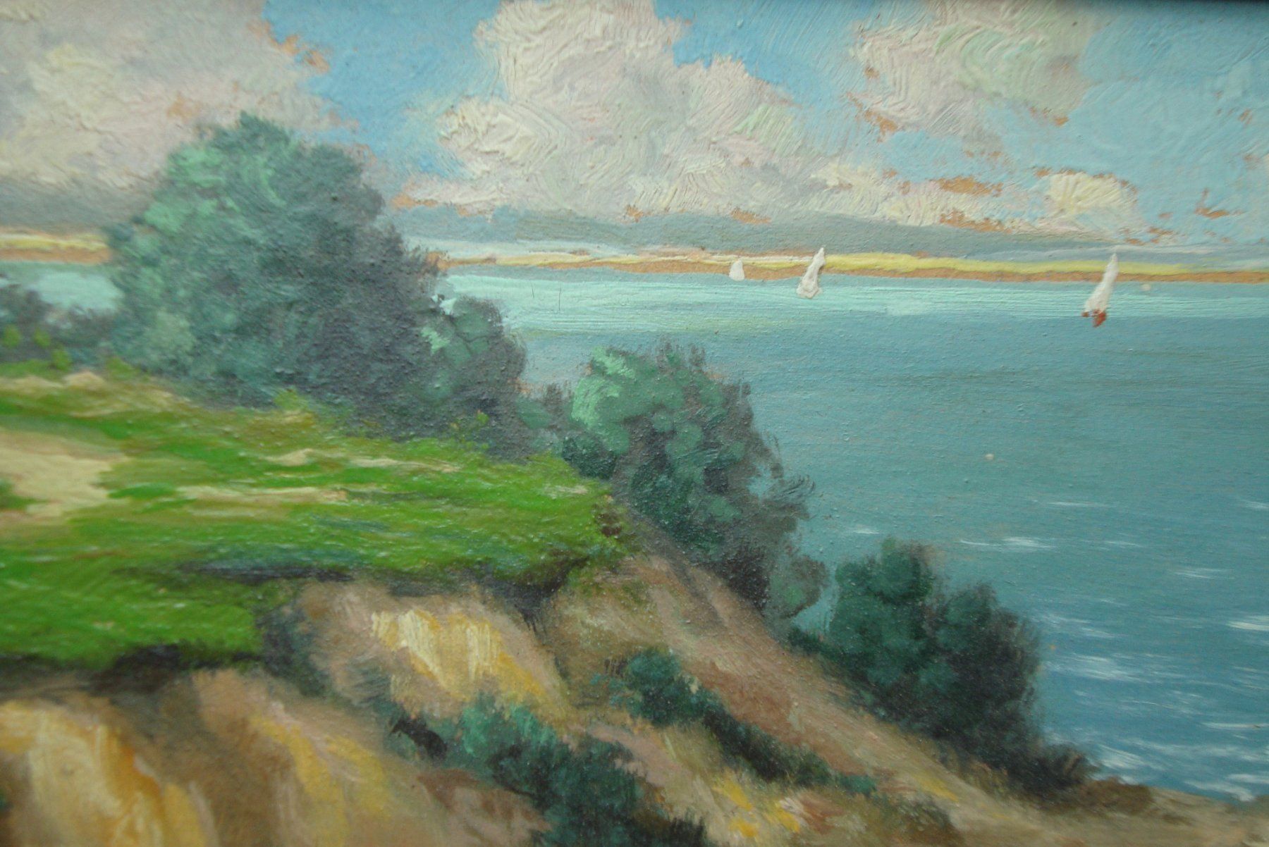 Tableaux: Uferlandschaft mit Gischt und Booten, Öl – D'occasion à Bern par carola31 4
