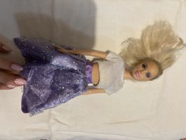 Barbie Puppe mit lila Glitzerrock, Blonde Haare, Top!