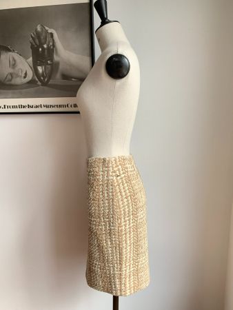 AKRIS: Neu/ungetragen - heller Tweed-Jupe, 36