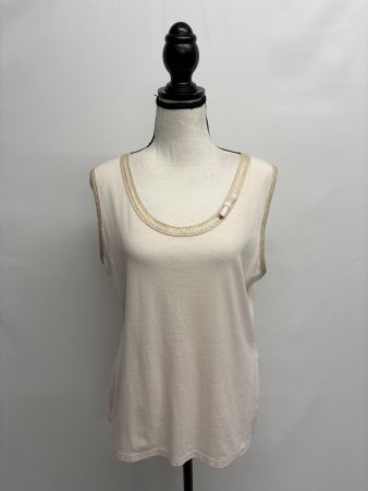 Marc Cain Top mit Goldrand Gr. 44 N6 creme Baumwolle