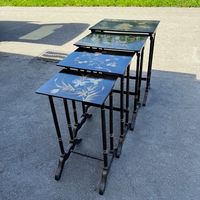 Vintage Satztische, 4 Stück, Asiatisches Dekor, Top Zustand