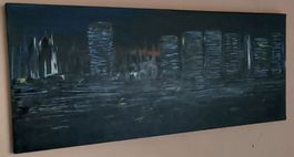 Bild: Abstrakte Skyline bei Nacht,handmade 25×58