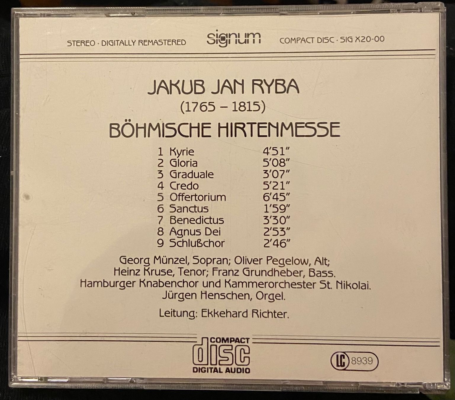 CDs: CD JAKUB JAN RYBA (1765 - 1815) BÖHMISCHE HIRTENMESSE – Gebraucht aus Luzern von Lycka 1