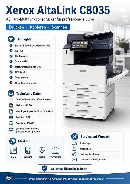 Stampanti: Xerox AltaLink C8035 A3 Farb-Multifunktionsdrucker.  – Usato da Neuenhof venduto da Vito.indelicato