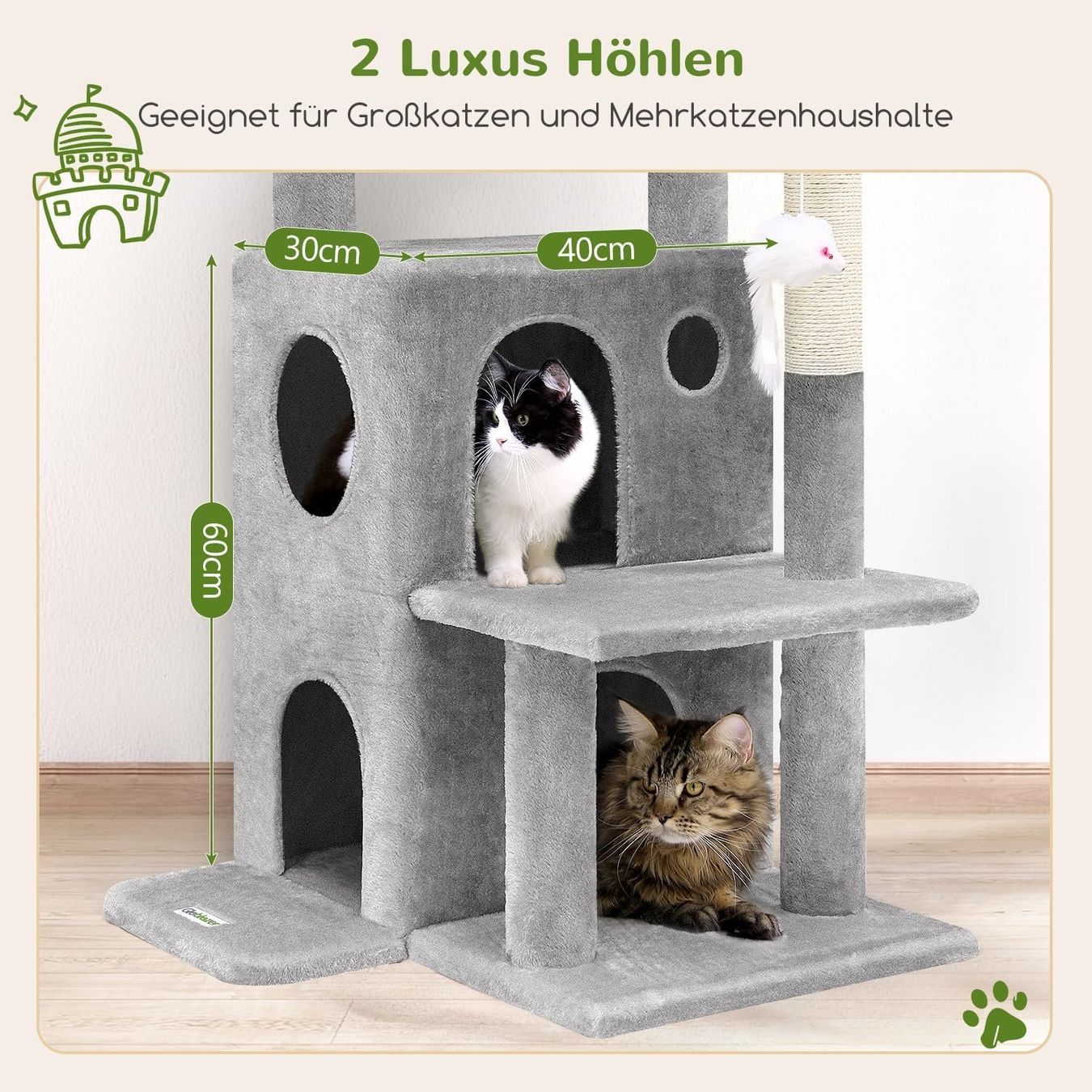 Tiragraffi: Kratzbaum Kletterbaum Katzenbaum 127cm Katzenhaus hellgrau – Nuovo e nell'imballaggio originale da Zürich venduto da MueDes 3