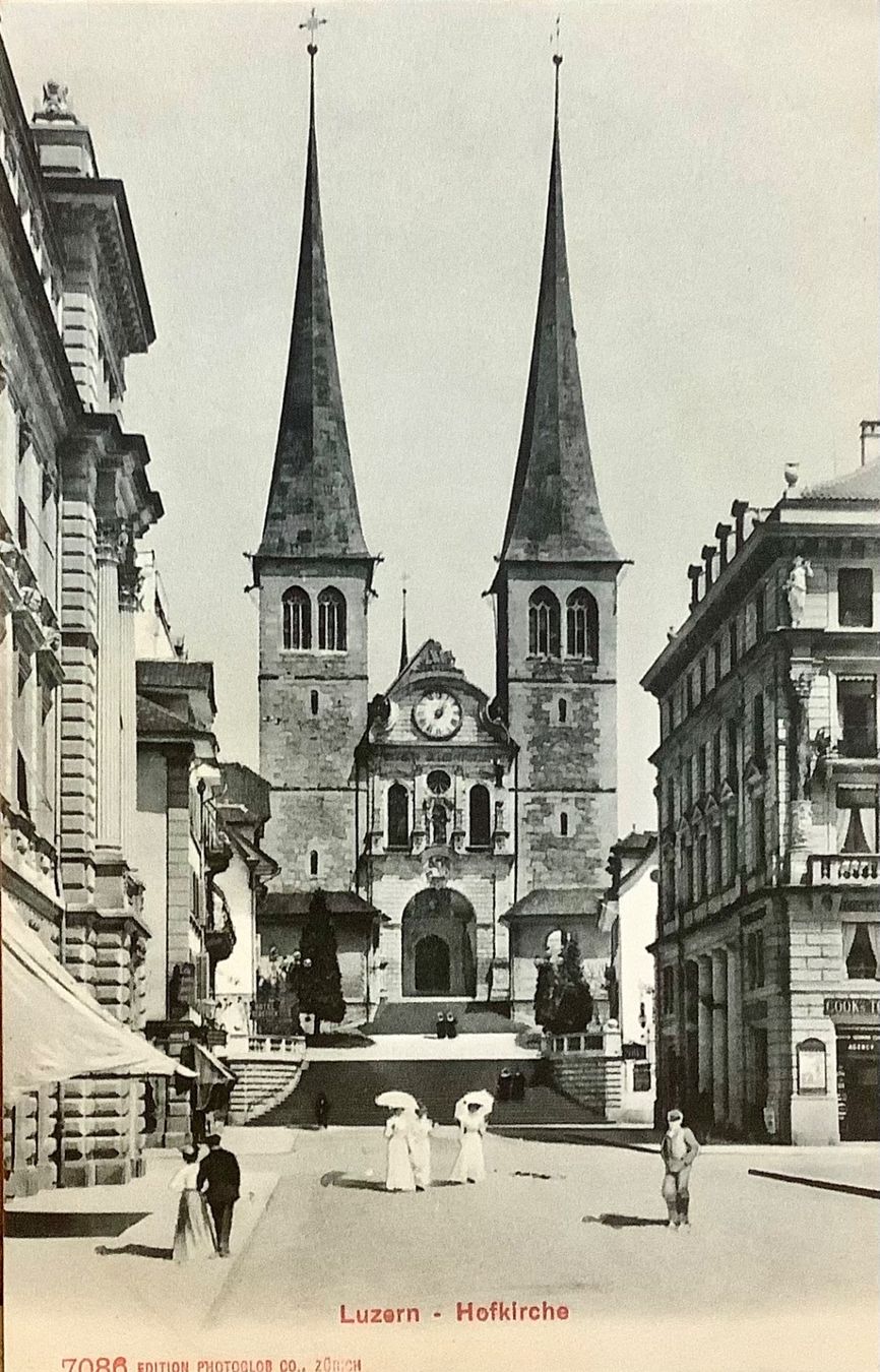 Ansichtskarten: 1908 - HOFKIRCHE Luzern - Belebt – Gebraucht aus Root von ENGLAND-TREASURES 1