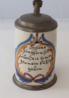 Fayence Walzenkrug mit Zinndeckel wohl südwestdeutscher Raum