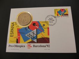 Gibraltar 1 Crown 1991 - Münzbrief Olympia Barcelona 1992
