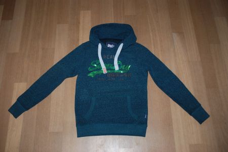 Kapuzenpullover Superdry, dunkelgrün mit Pailletten, Gr. 38