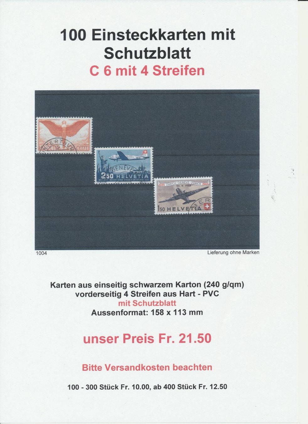 Lindner Album: 100 Einsteckkarten mit Schutzblatt, C 6 mit 4 Streifen – Nuovo (secondo la descrizione) da Winterthur venduto da Zupogeru