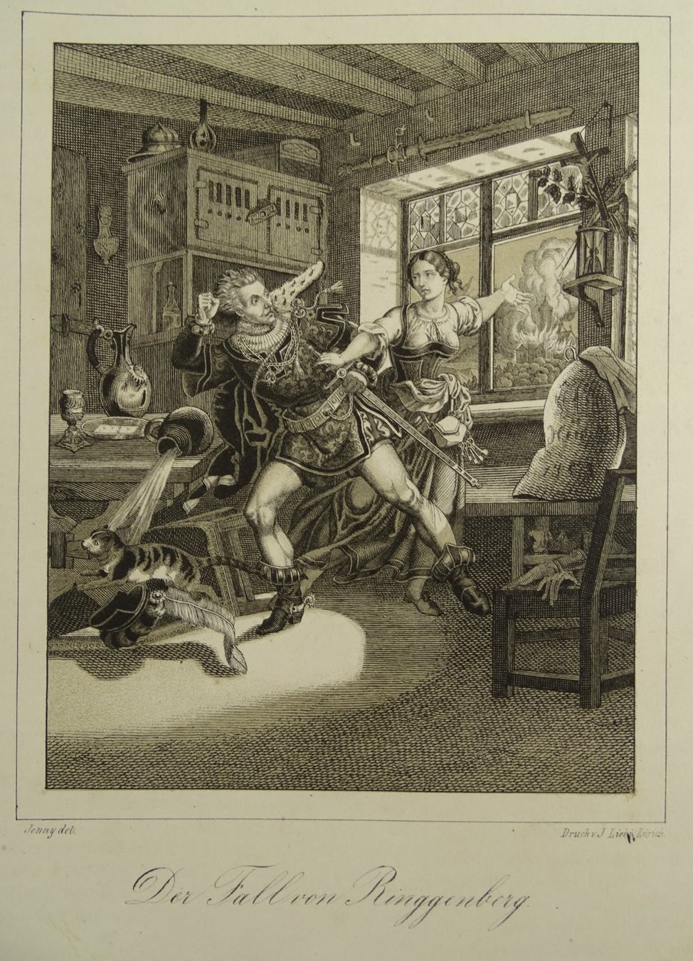 Stiche: DER FALL VON RINGGENBERG, LITHOGRAPHIE UM 1860 – Gebraucht aus Grüningen von Kartensammler
