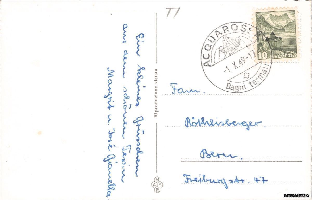 Cartoline postali: Acquarossa // Bagni Termali Blenio 1949 – Usato da Basel venduto da intermezzo12 1