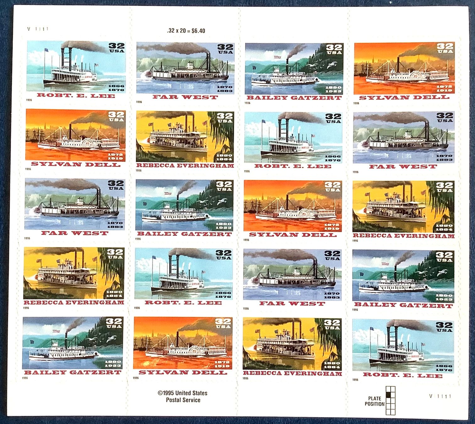 Alle Briefmarken: 1995 - USA Dampfschiffe Bogen Postfrisch – Neu (gemäss Beschreibung) aus Liestal von Skunk02