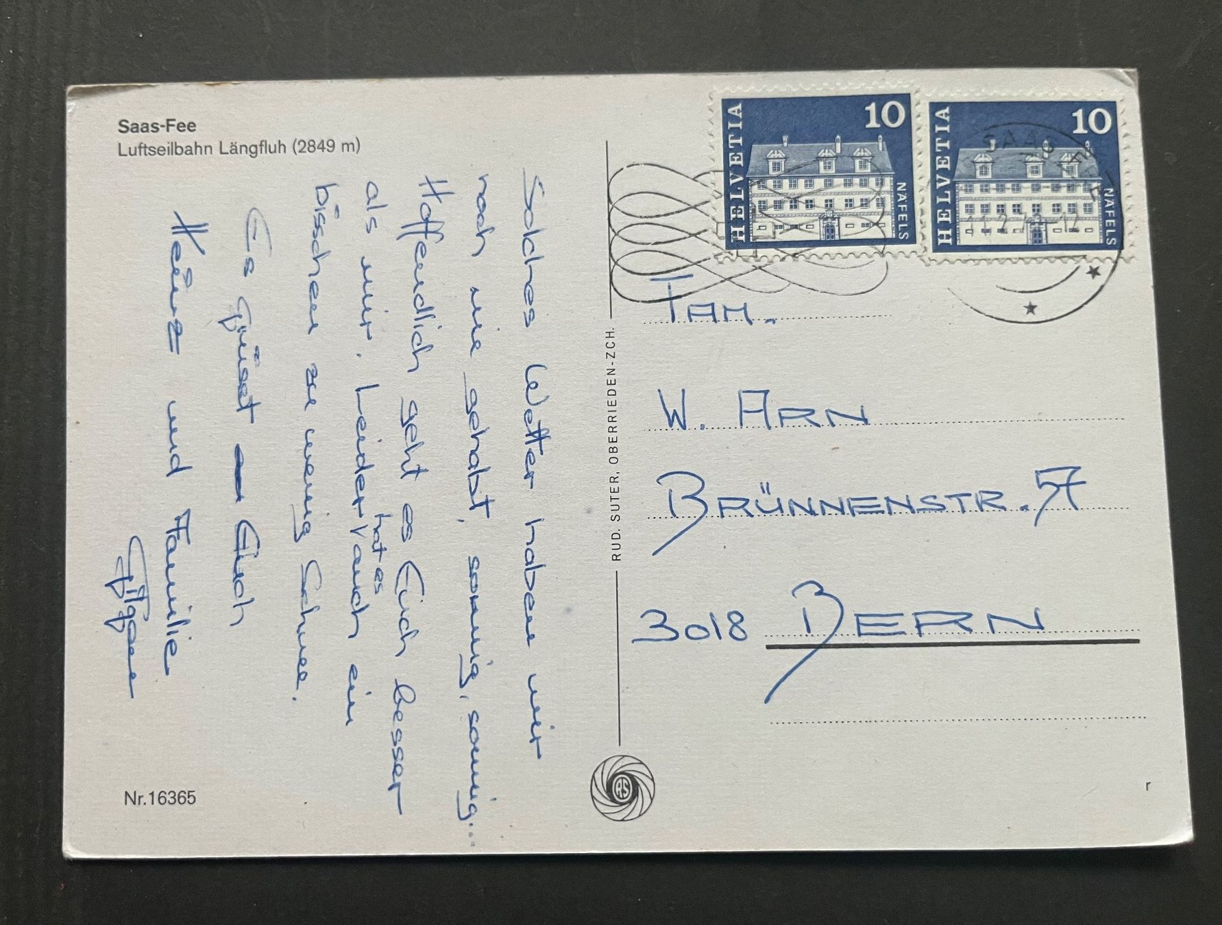 Cartoline postali: Saas-Fee Luftseilbahn Längfluh, ca. 1970 – Usato da Ostermundigen venduto da DaxKarten-75 1