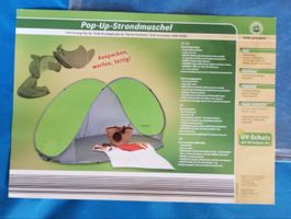 Pop-Up-Strandmuschel (gelb/blau) mit UV-Schutz 40+