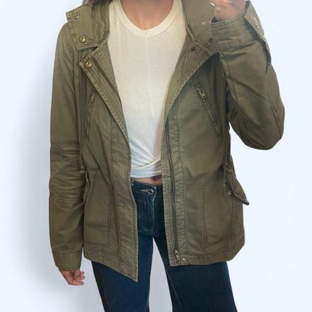 Khaki Übergangsjacke mit Kapuze