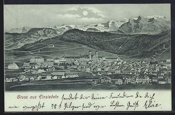 Cartoline postali: Mondschein-AK Einsiedeln, Gesamtansicht  – Usato da Berlin venduto da bartko-reher