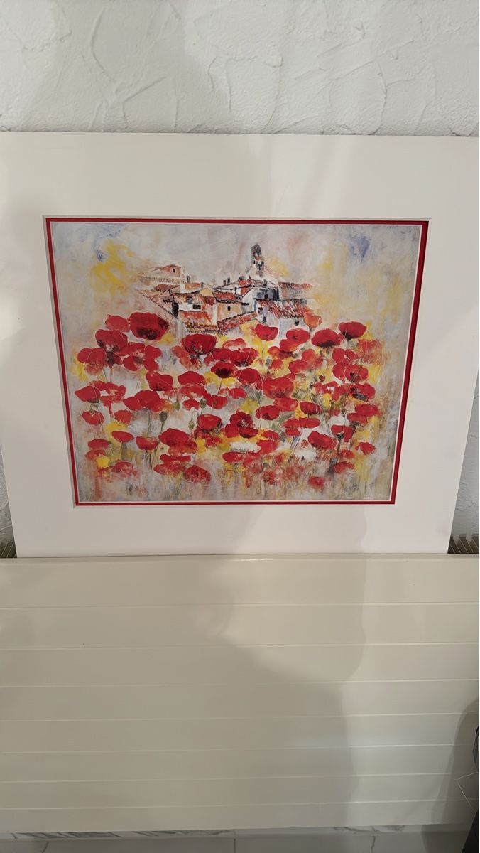 Dipinti: Impressionistisches Gemälde, Mohnblumen und Dorf, signiert – Nuovo e nell'imballaggio originale da Trimbach venduto da SonnenheimStans