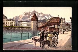 Luzern, Kapellbrücke mit Hundegespann u