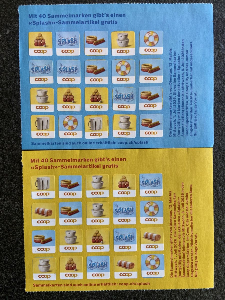 Coop Timbres & points: 2 volle Karten, Coop  Splash – Neuf (Voir description) à Schwarzenburg par Aha016 2