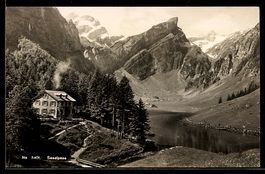 AK Seealpsee, Gasthaus am See und Bergkulisse