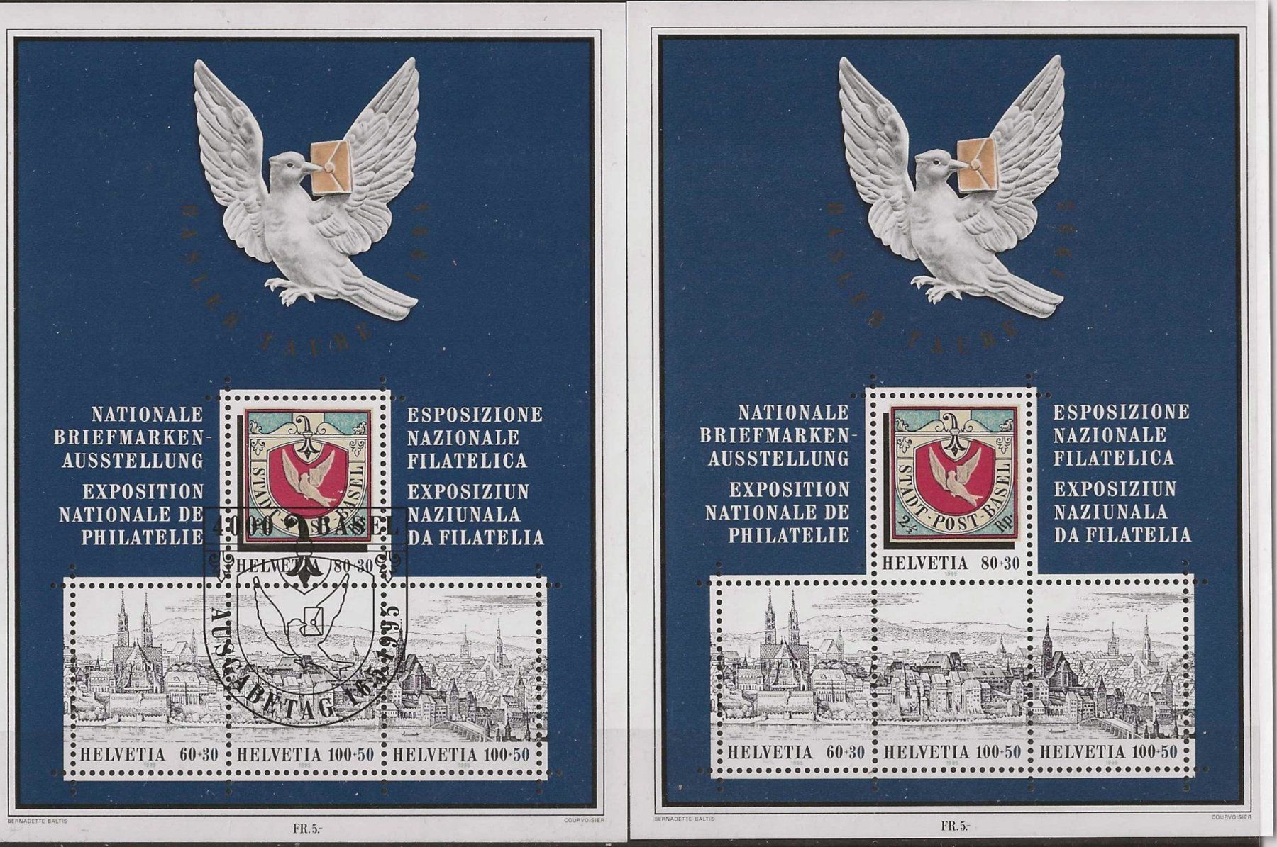 Tous les timbres: 2 Blocks Basler-Taube 1995 – D'occasion à Zürich par Philacat11