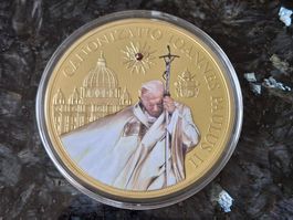 Medaille Johannes Paul II. 110 g Ø 70 mm vergoldet Farbdruck
