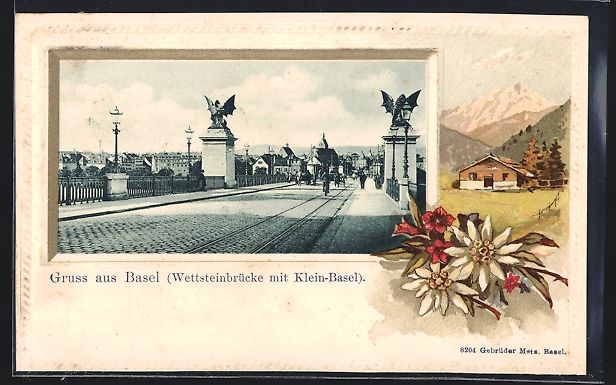 Ansichtskarten: Präge-AK Basel, Wettsteinbrücke mit Kl – Gebraucht aus Berlin von bartko-reher