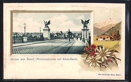 Präge-AK Basel, Wettsteinbrücke mit Kl
