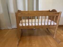 SCHAUKELWIEGE MASSIVHOLZ HOLZWIEGE WIEGE BABYBETT BABYBAY