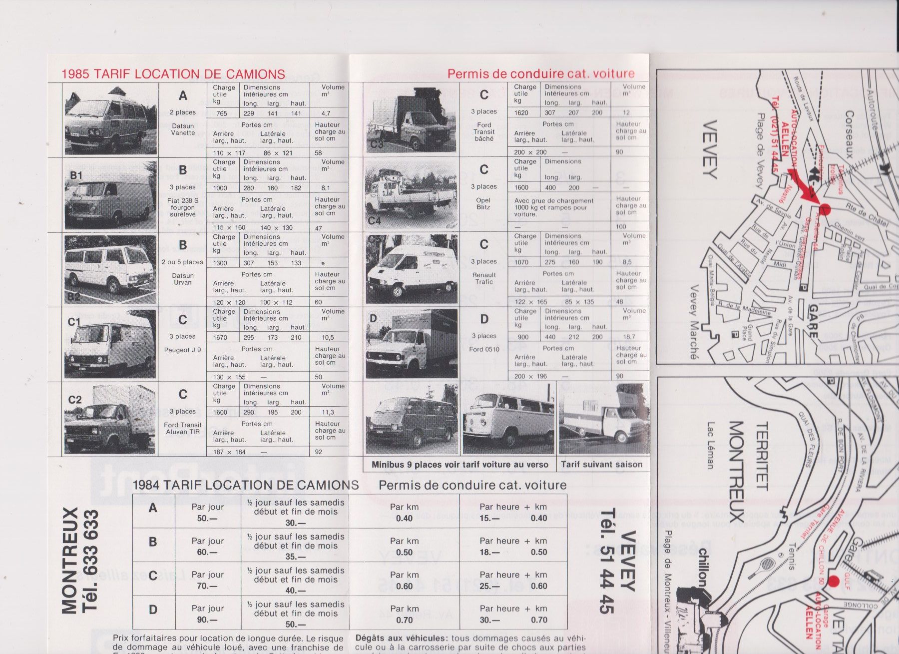 Documenti: Dépliant Aellen Auto-location 1985  Ford Granada Oldtimer – Usato da Bex venduto da Canouille 1