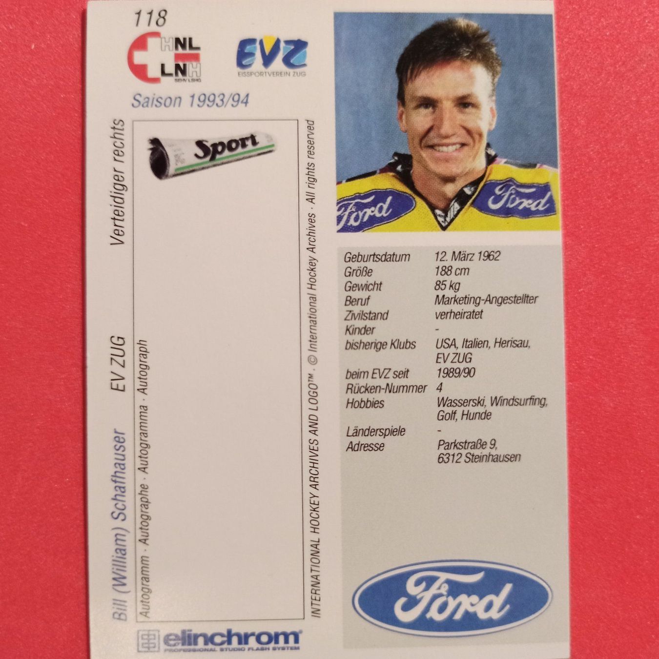 Carte collezionabili: Bill Schafhauser - EVZ - 1993/94 – Usato da Dübendorf venduto da kb86_MOVIE 1