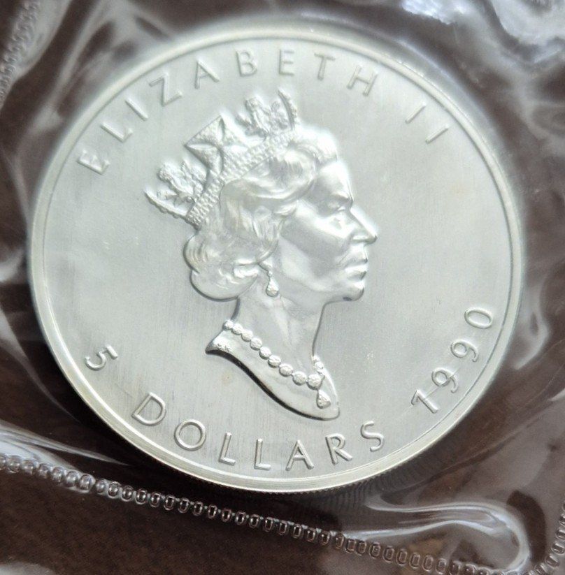 Tutti le monete: 1 Unze Silbermünze "Maple Leaf", Canada 1990, eingeschweisst – Nuovo e nell'imballaggio originale da St. Moritz venduto da Guenteratch