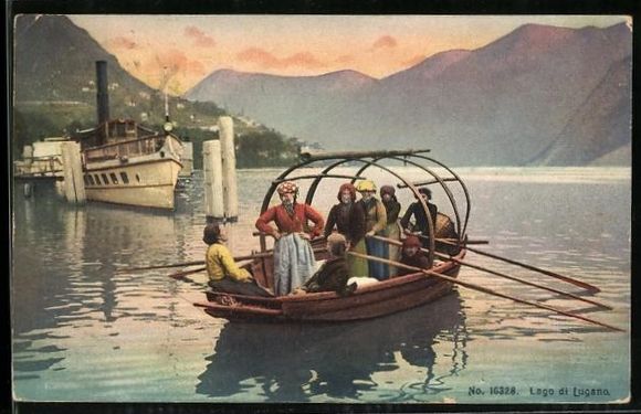 Cartoline postali: Lugano, Lago di Lugano, Panorama mit Boo – Usato da Berlin venduto da bartko-reher