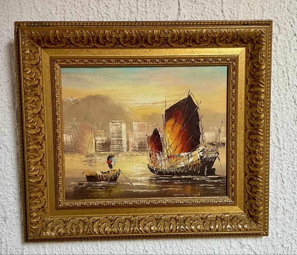 Gemälde: Ölgemälde mit Goldrahmen, Asiatische Boote – Gebraucht aus Endingen von nathan05